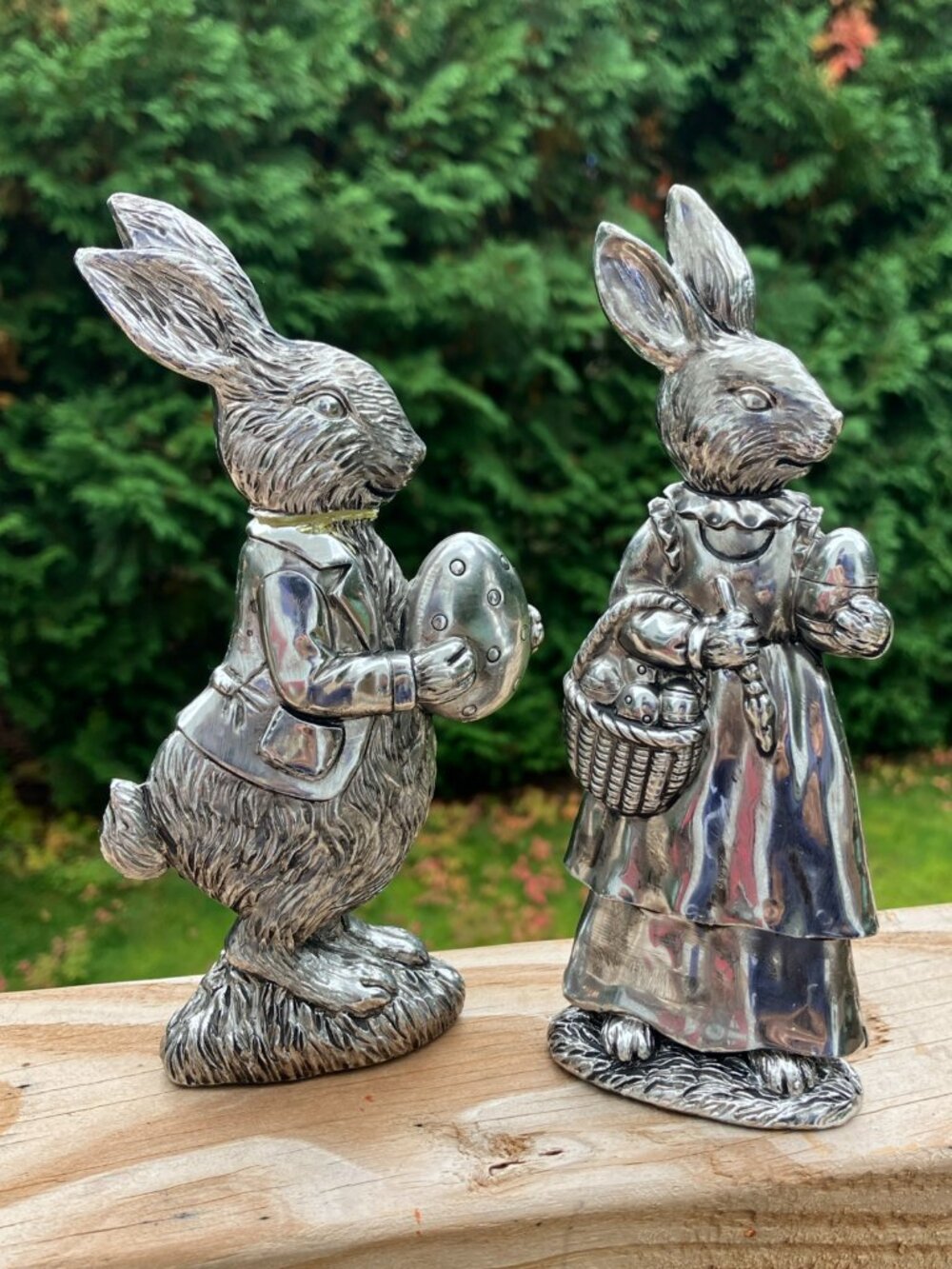 Storybook Bunny Rabbit Figurines Cottagecore Easter Decor English Garden